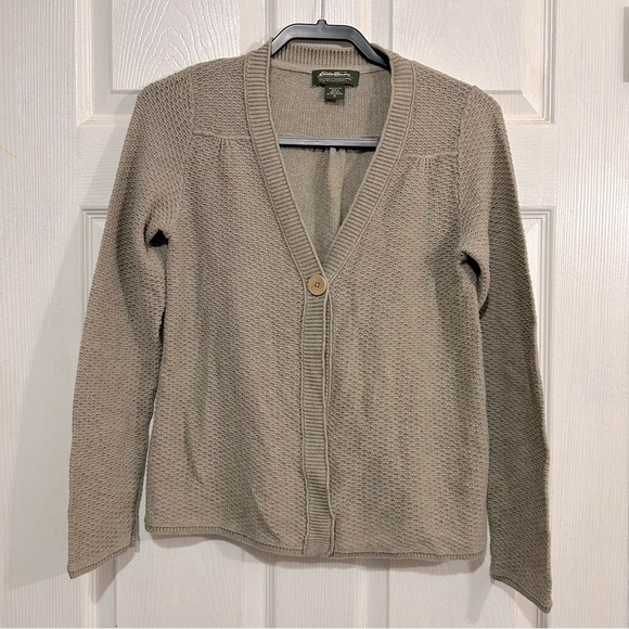 Eddie Bauer Women’s Cardigan One Button Size Medium Fall Vintage Tan - Picture 1 of 6